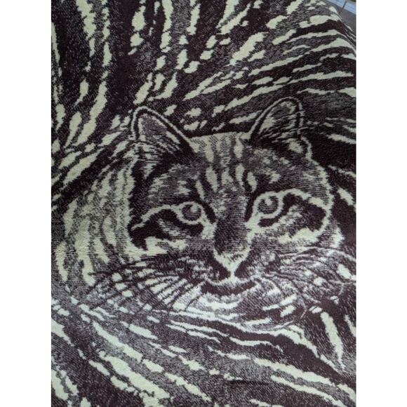 vintage KITTY CAT Print Reversible BLANKET fleece cream brown animal print - Picture 3 of 9